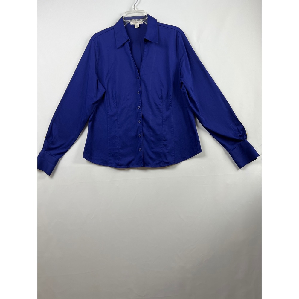 Coldwater Creek Button Down Shirt Womens L 14-16 Blue Long Sleeve Cotton Stretch